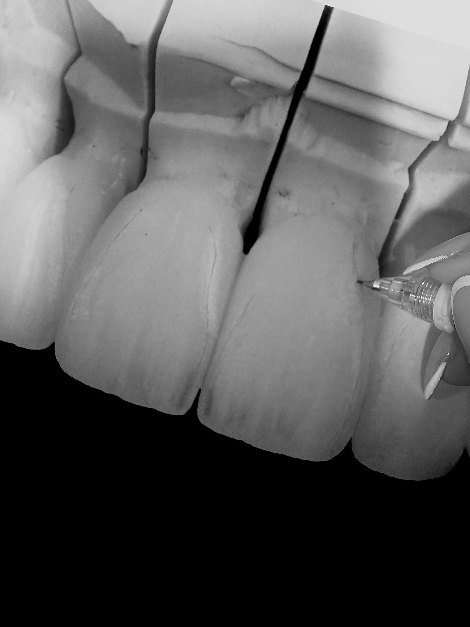 Ceramic layering in progress at the bench